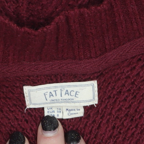 Fat Face Women's Red Cotton Knit Long Sleeve Tunic Jumper Size 10