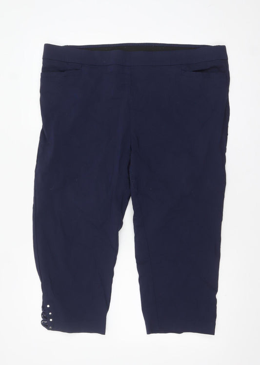 Avenue Women's Navy Blue Cropped Trousers Size 24 Plus Stretch Viscose Blend