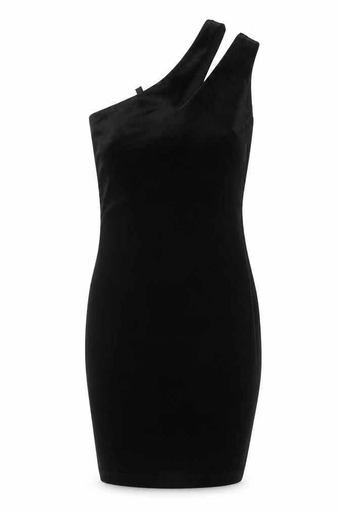 Topshop Women's Black Velvet One Shoulder Bodycon Dress UK 6