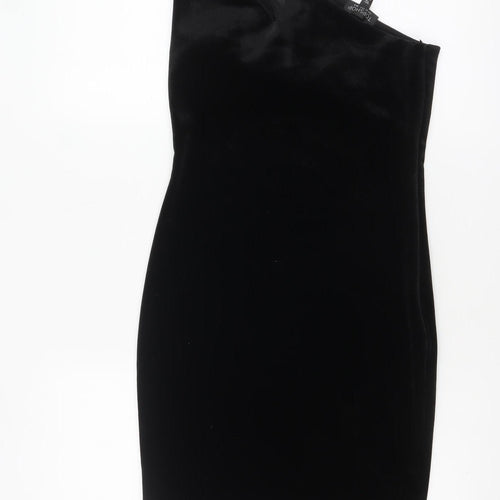 Topshop Women's Black Velvet One Shoulder Bodycon Dress UK 6