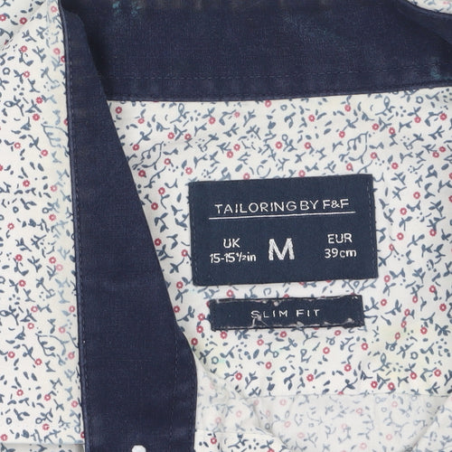 Tailoring by F&F Men's Blue Floral Slim Fit Long Sleeve Button-Up Shirt M
