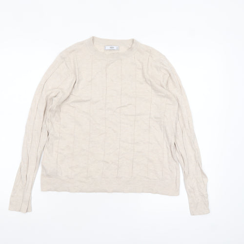 Mango Womens Beige Crew Neck Long Sleeve Cable-Knit Jumper Size 12