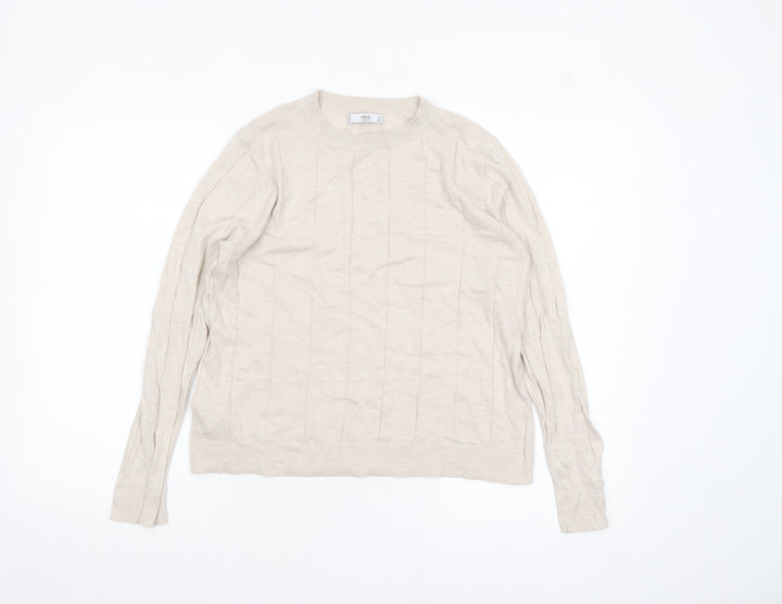 Mango Womens Beige Crew Neck Long Sleeve Cable-Knit Jumper Size 12