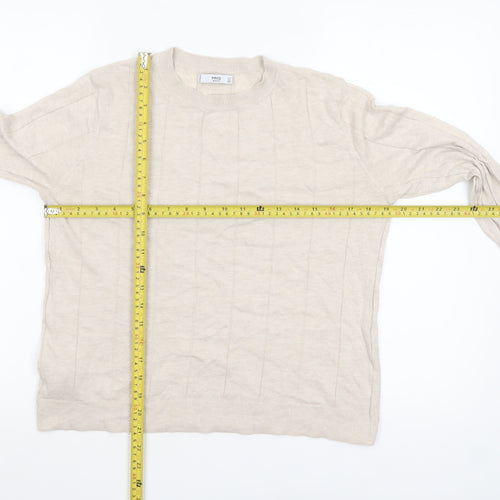 Mango Womens Beige Crew Neck Long Sleeve Cable-Knit Jumper Size 12