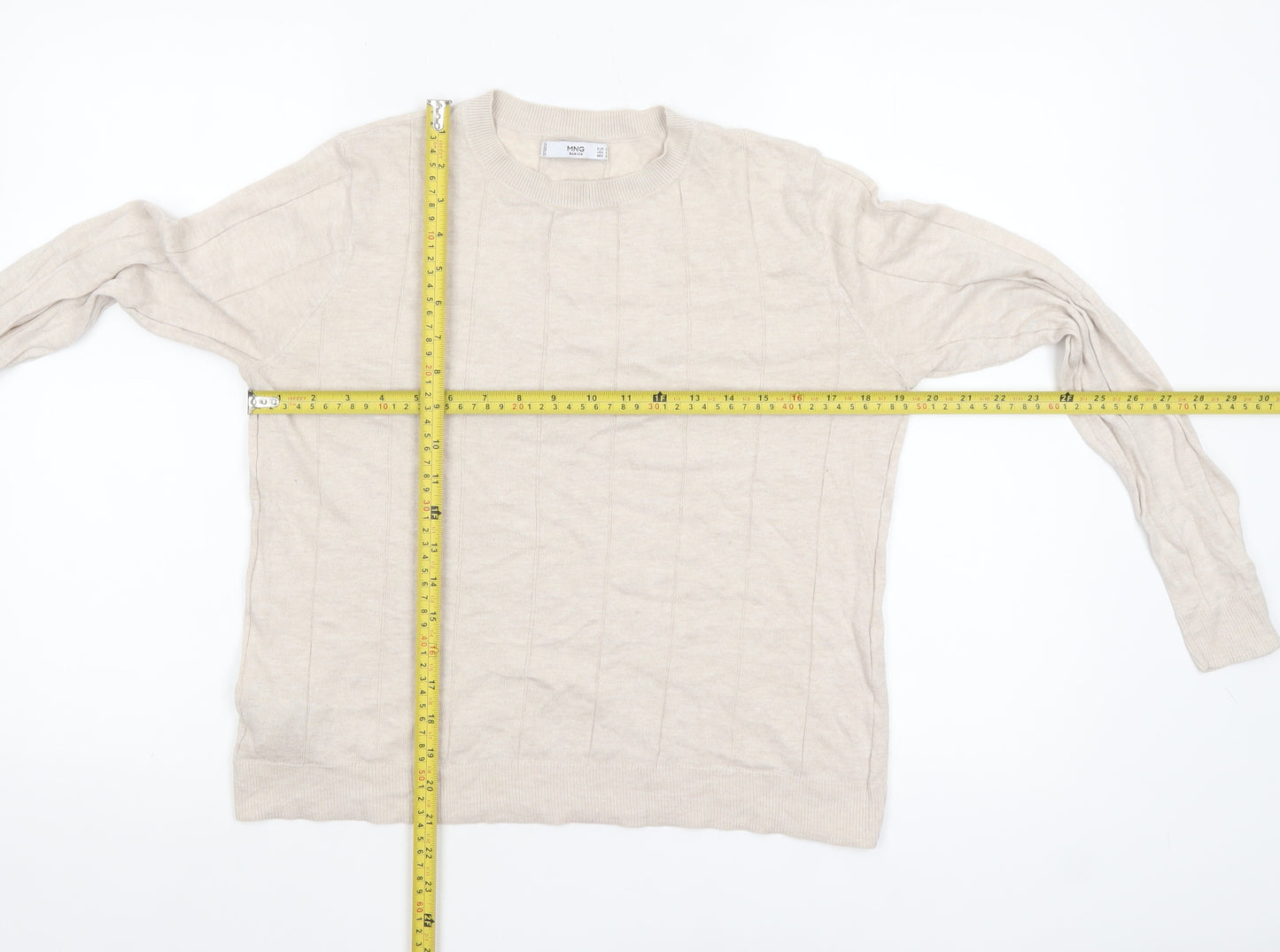 Mango Womens Beige Crew Neck Long Sleeve Cable-Knit Jumper Size 12