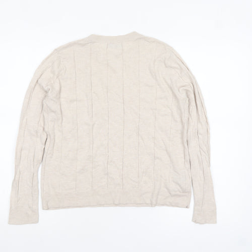 Mango Womens Beige Crew Neck Long Sleeve Cable-Knit Jumper Size 12