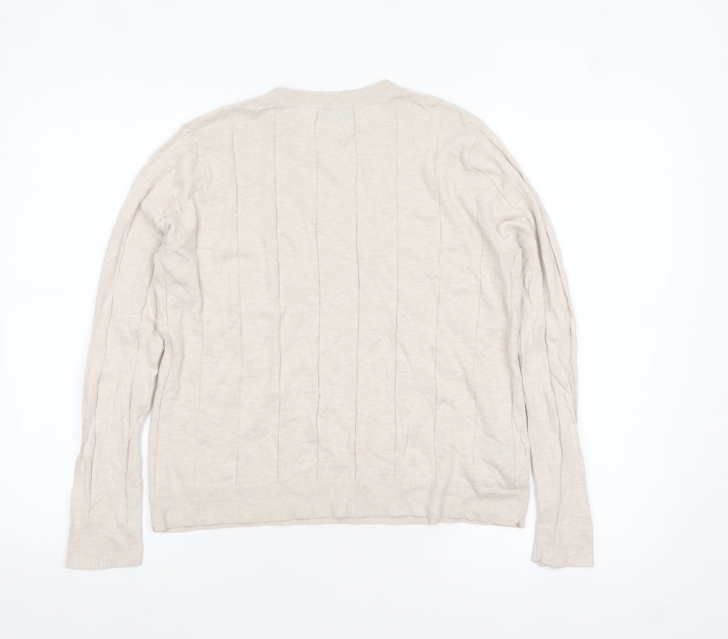 Mango Womens Beige Crew Neck Long Sleeve Cable-Knit Jumper Size 12