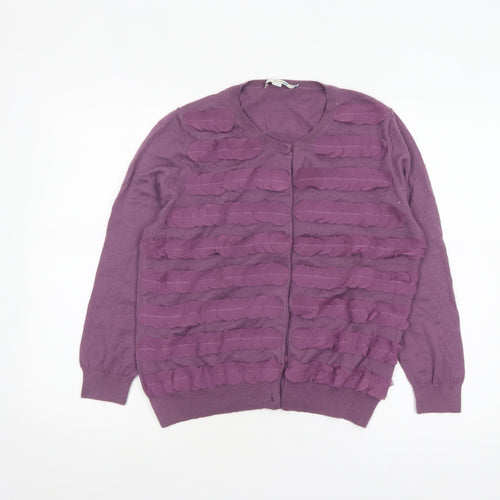 Boden Women Purple Wool Crew Neck Long Sleeve Cardigan UK 16