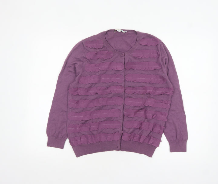 Boden Women Purple Wool Crew Neck Long Sleeve Cardigan UK 16