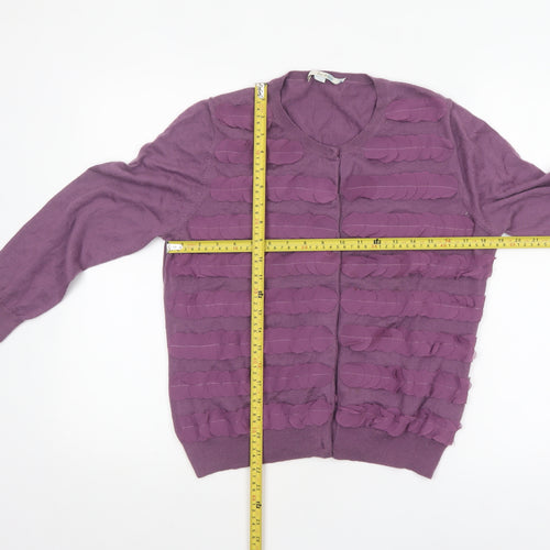 Boden Women Purple Wool Crew Neck Long Sleeve Cardigan UK 16