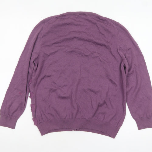 Boden Women Purple Wool Crew Neck Long Sleeve Cardigan UK 16