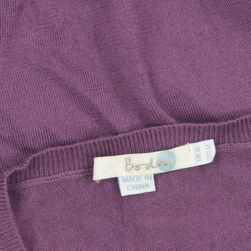 Boden Women Purple Wool Crew Neck Long Sleeve Cardigan UK 16