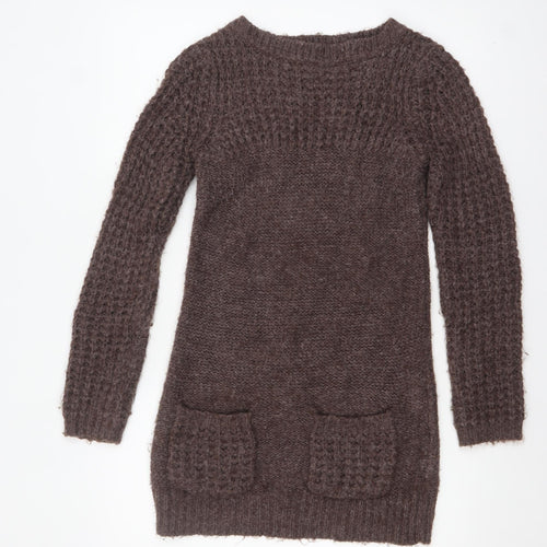 New Look Women Brown Acrylic Knit Jumper Dress Size 8