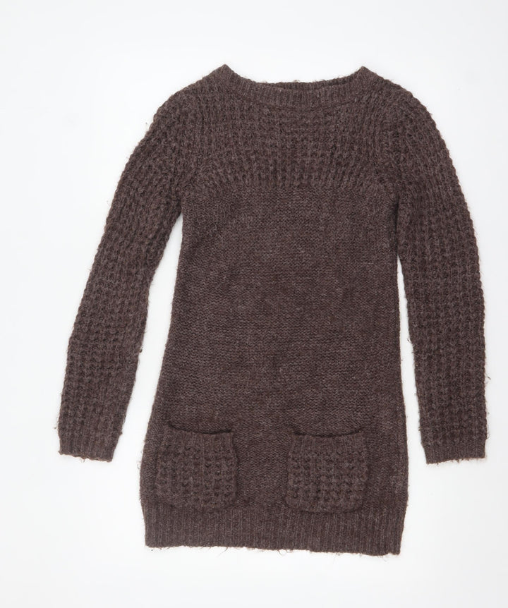 New Look Women Brown Acrylic Knit Jumper Dress Size 8