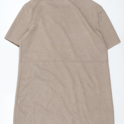 Zara Women Beige XL Short Sleeve Shift Dress with Pockets