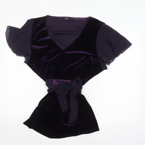 Bm Women’s Purple Velvet Wrap Blouse Size 22 Flutter Sleeve