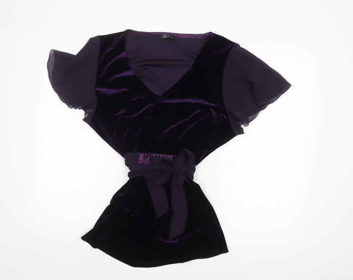 Bm Women’s Purple Velvet Wrap Blouse Size 22 Flutter Sleeve
