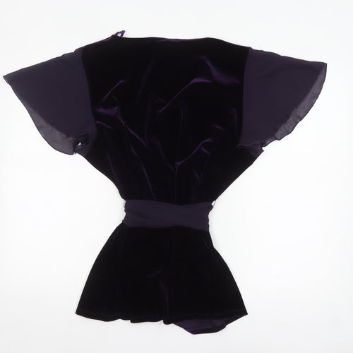 Bm Women’s Purple Velvet Wrap Blouse Size 22 Flutter Sleeve