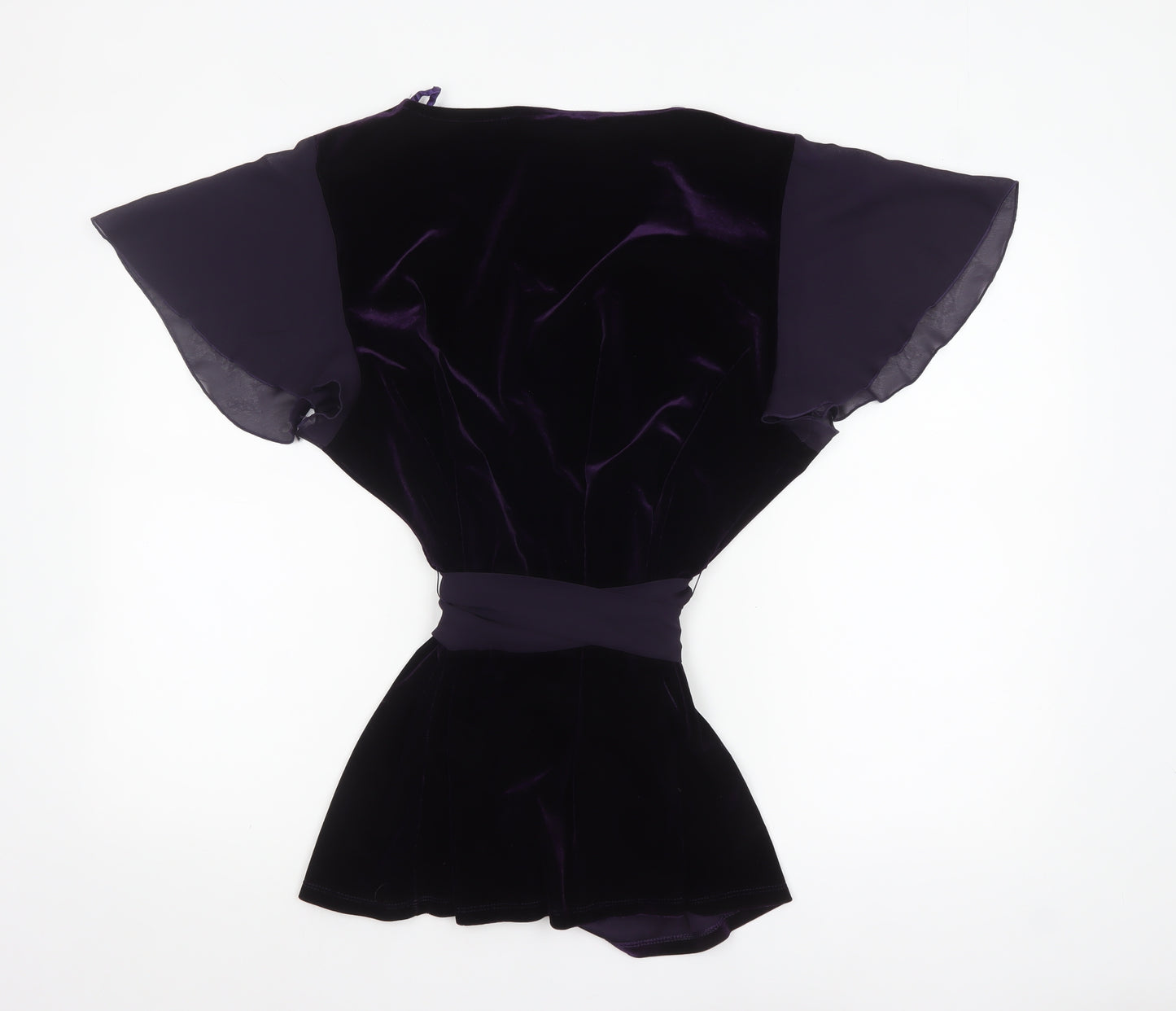 Bm Women’s Purple Velvet Wrap Blouse Size 22 Flutter Sleeve