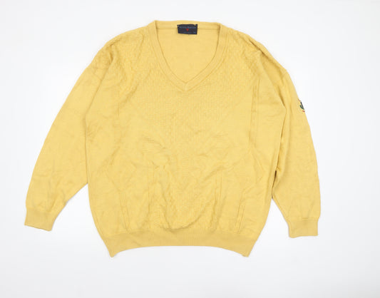 Tricot Marine Men's Yellow Cotton V-Neck Jumper 2XL