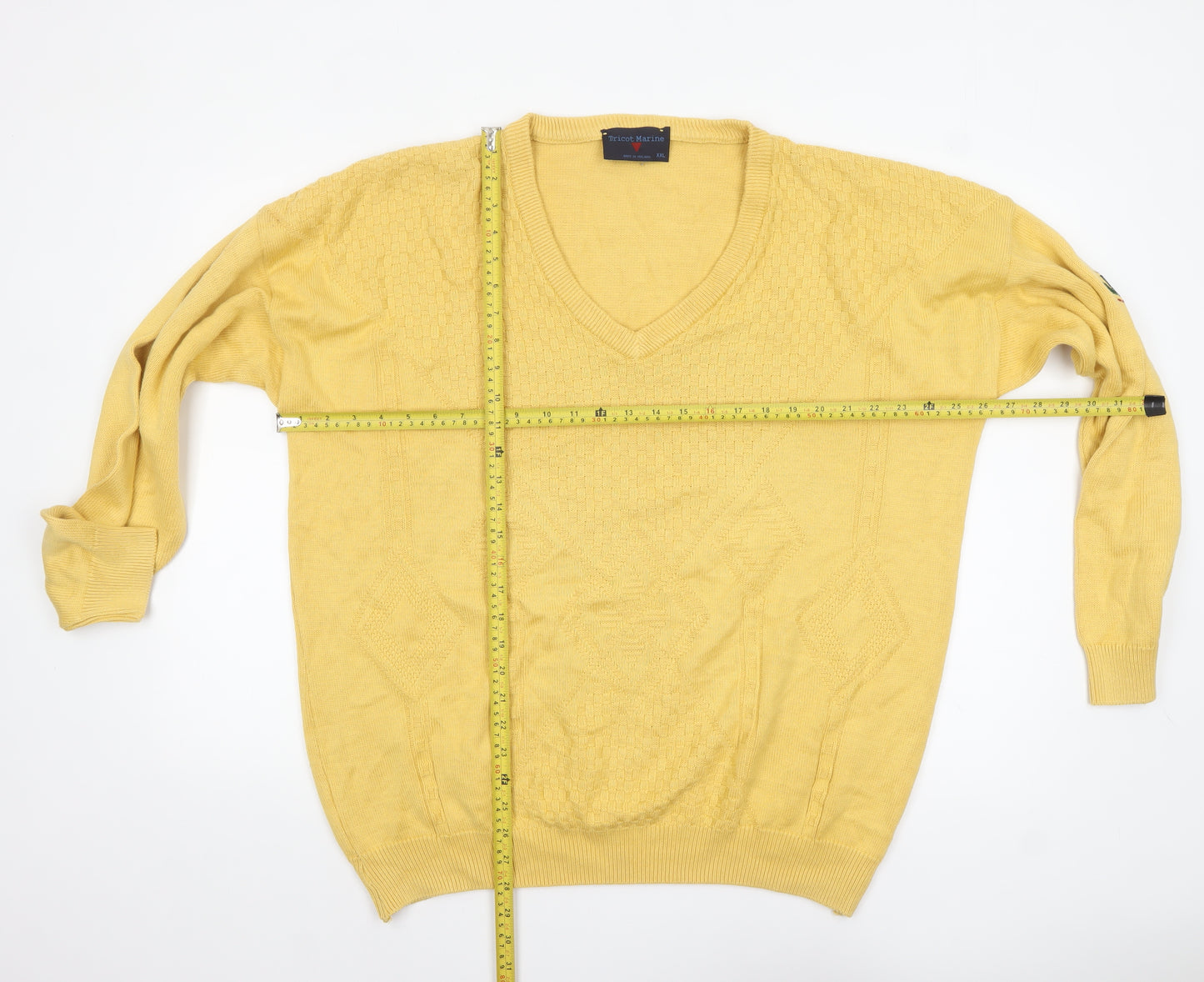 Tricot Marine Men's Yellow Cotton V-Neck Jumper 2XL