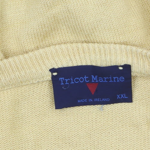 Tricot Marine Men's Yellow Cotton V-Neck Jumper 2XL