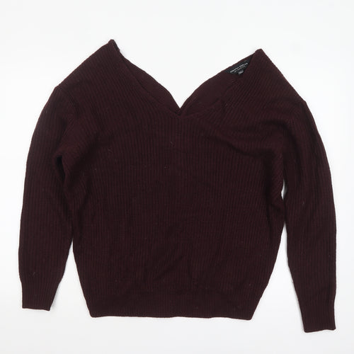 Dorothy Perkins Women's Brown V-Neck Long Sleeve Knit Jumper Size 10
