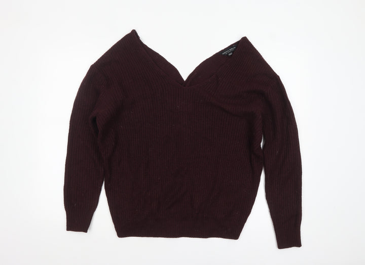 Dorothy Perkins Women's Brown V-Neck Long Sleeve Knit Jumper Size 10