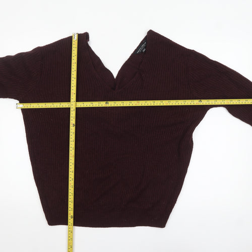 Dorothy Perkins Women's Brown V-Neck Long Sleeve Knit Jumper Size 10
