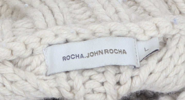 Rocha.John Rocha Men's Beige Cable Knit Wool Blend Pullover Jumper L