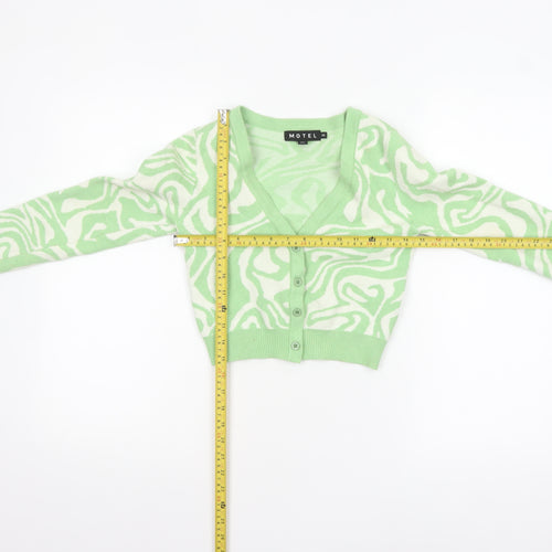 Motel Womens Green XS V-Neck Geometric Knit Cardigan