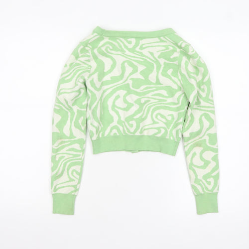 Motel Womens Green XS V-Neck Geometric Knit Cardigan