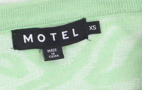 Motel Womens Green XS V-Neck Geometric Knit Cardigan
