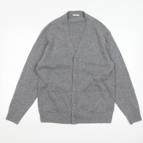 GU Men's Grey Wool Blend Cardigan M V-Neck Knit Jumper