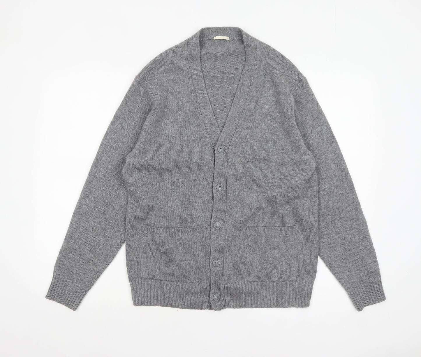 GU Men's Grey Wool Blend Cardigan M V-Neck Knit Jumper