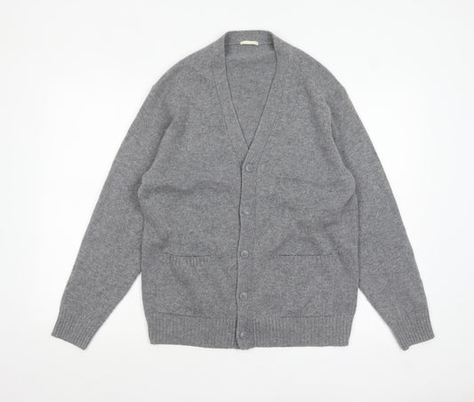 GU Men's Grey Wool Blend Cardigan M V-Neck Knit Jumper