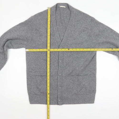 GU Men's Grey Wool Blend Cardigan M V-Neck Knit Jumper