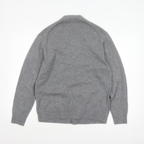 GU Men's Grey Wool Blend Cardigan M V-Neck Knit Jumper