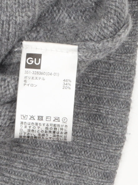 GU Men's Grey Wool Blend Cardigan M V-Neck Knit Jumper