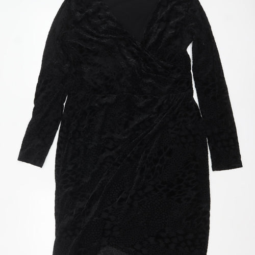 Marks and Spencer Women Black Size 14 Velvet Wrap Dress