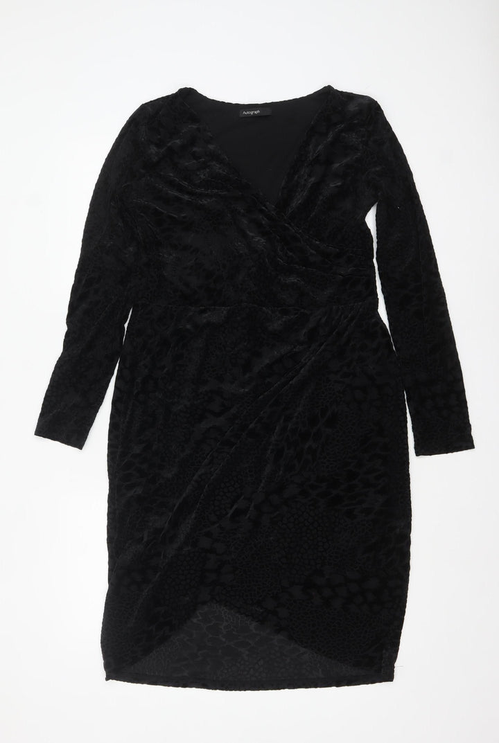 Marks and Spencer Women Black Size 14 Velvet Wrap Dress