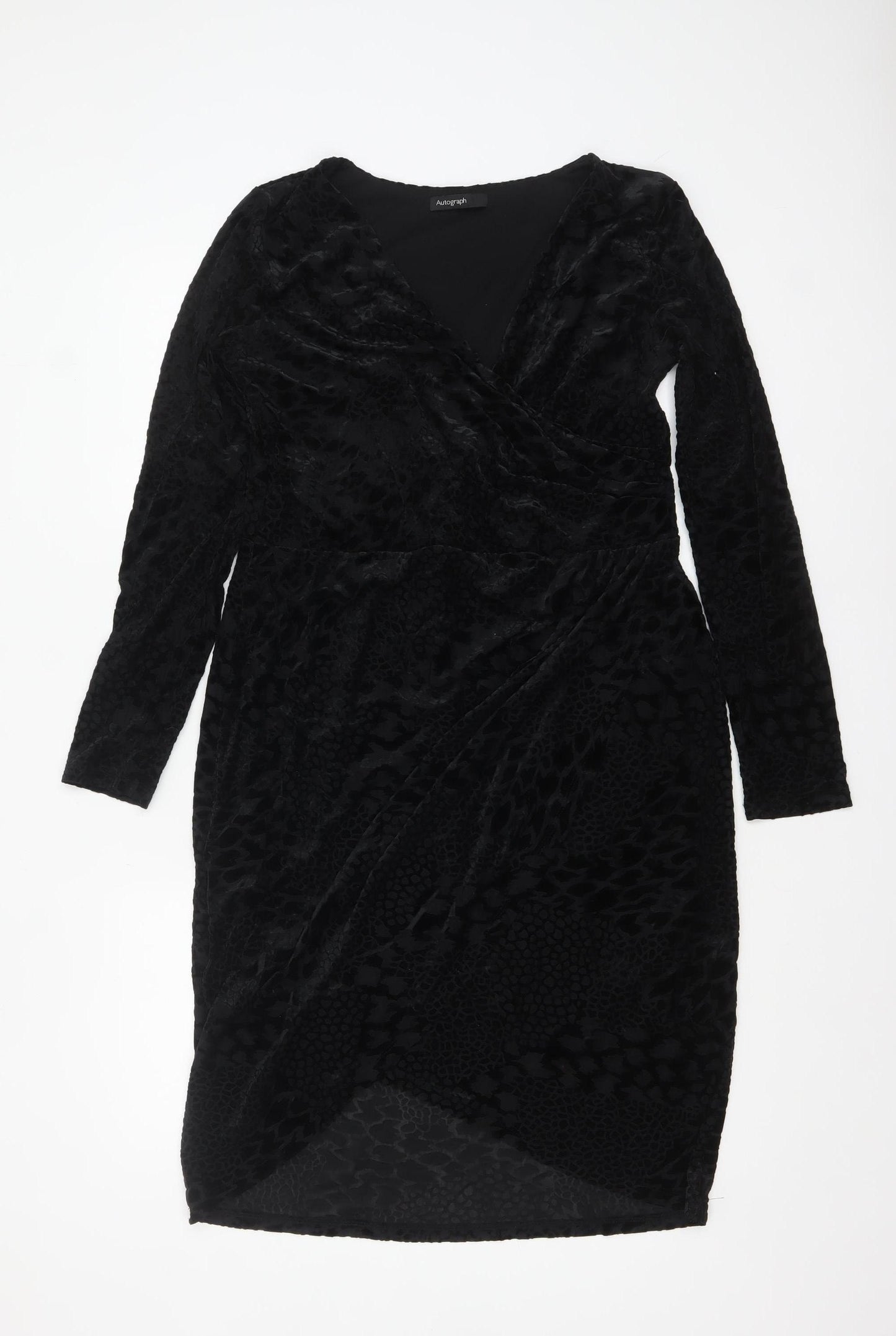 Marks and Spencer Women Black Size 14 Velvet Wrap Dress