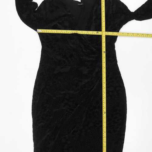 Marks and Spencer Women Black Size 14 Velvet Wrap Dress