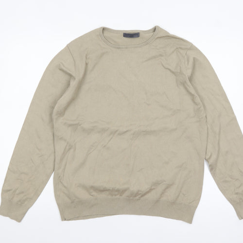 Next Mens Beige Cotton Crew Neck Jumper Medium Regular Fit