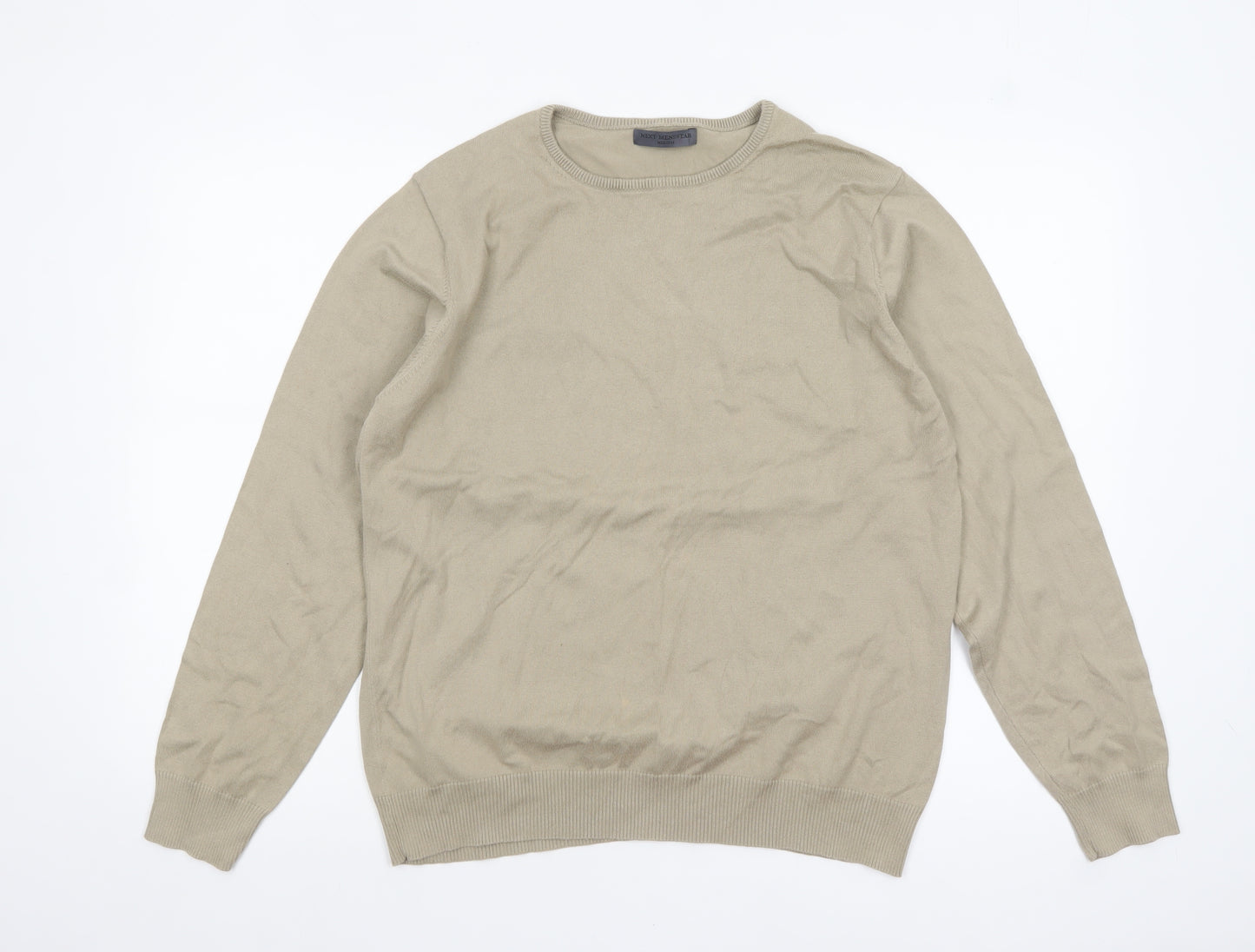 Next Mens Beige Cotton Crew Neck Jumper Medium Regular Fit