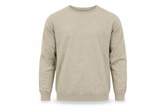 Front view of Next men’s beige cotton crew neck jumper medium regular fit