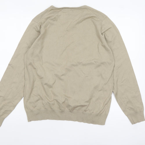 Next Mens Beige Cotton Crew Neck Jumper Medium Regular Fit