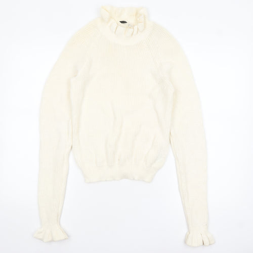 H&M Divided Women's Ivory Ruffle High Neck Knit Jumper Size S