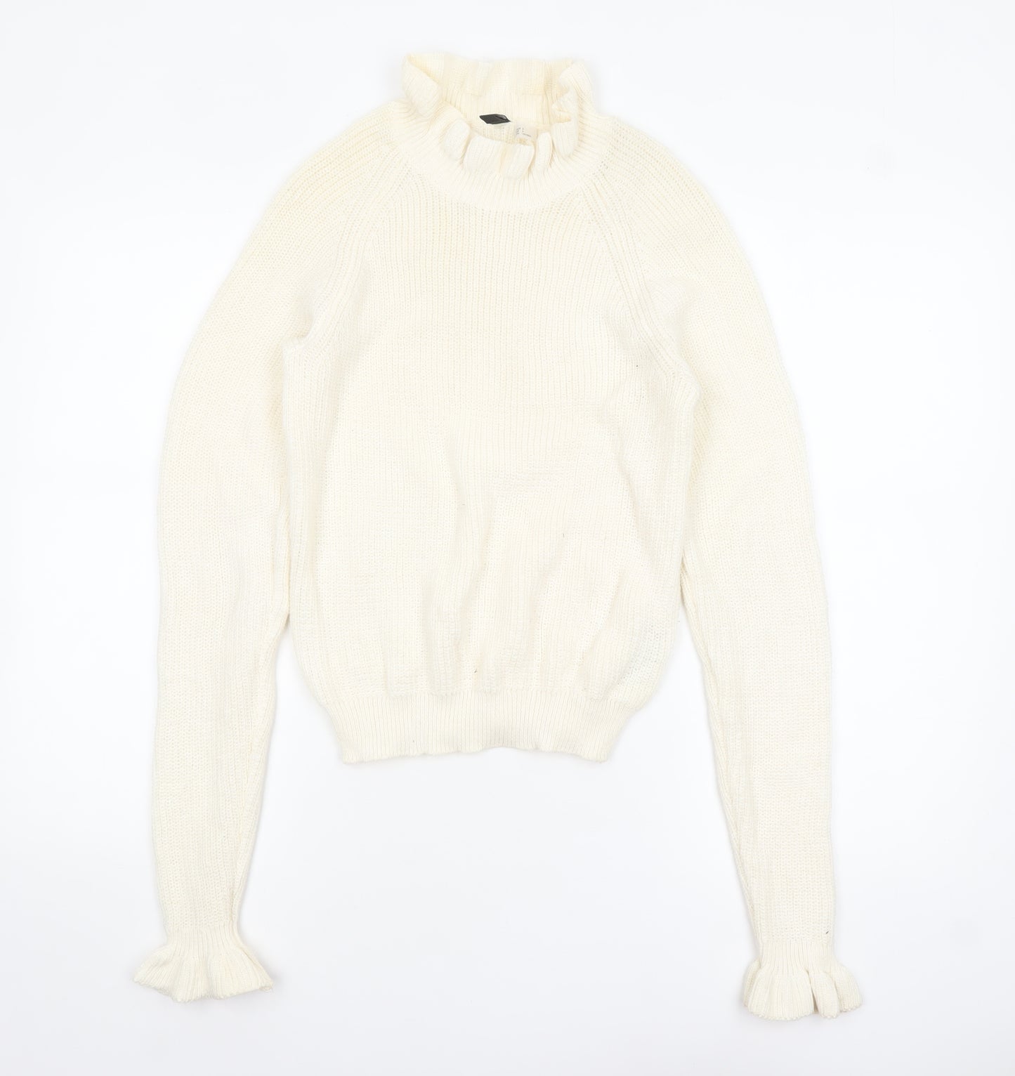 H&M Divided Women's Ivory Ruffle High Neck Knit Jumper Size S