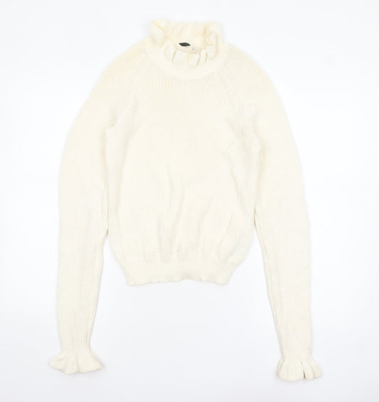 H&M Divided Women's Ivory Ruffle High Neck Knit Jumper Size S